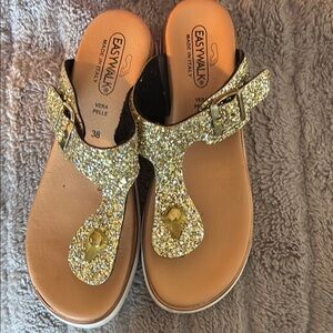 Easy Walk Gold Glitter Sandals in 38 or 7.5